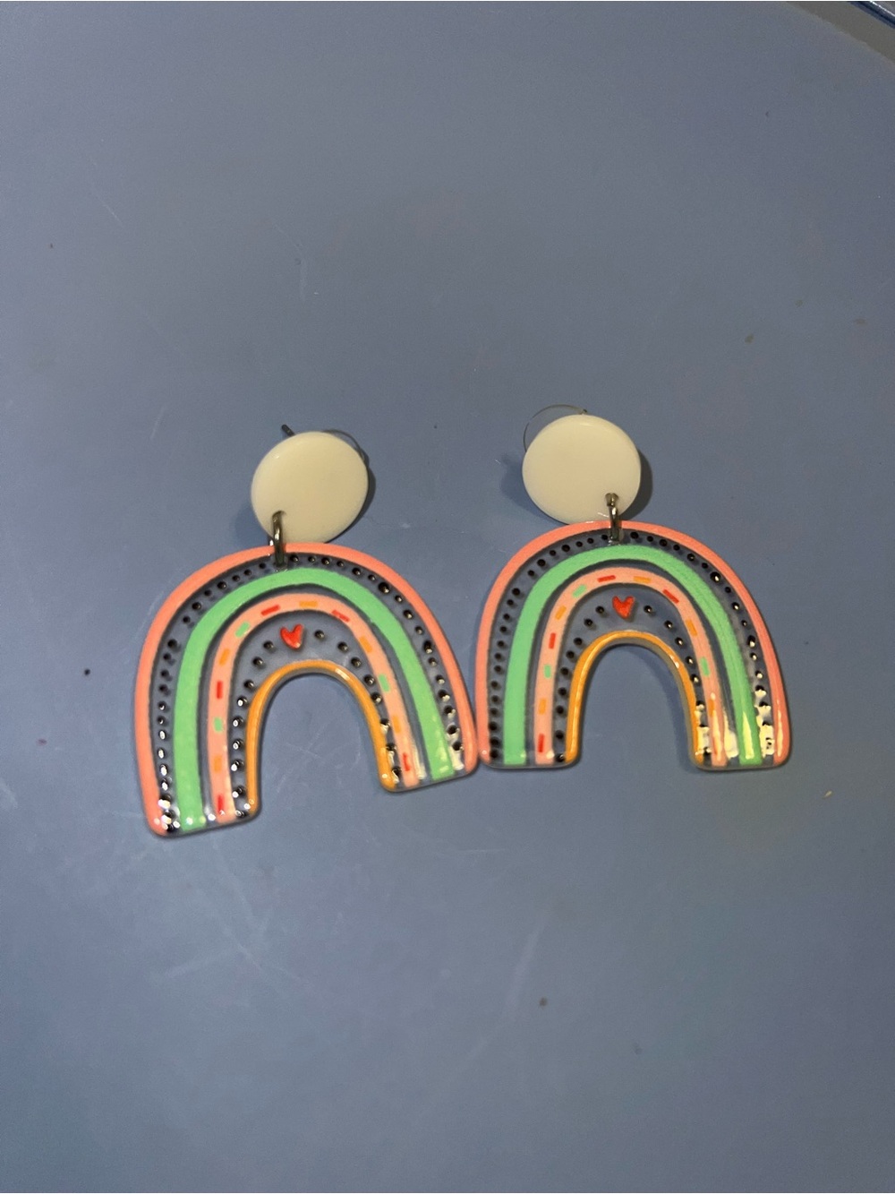 Pastel Rainbow Dangle Earrings - Cream & Multicolor